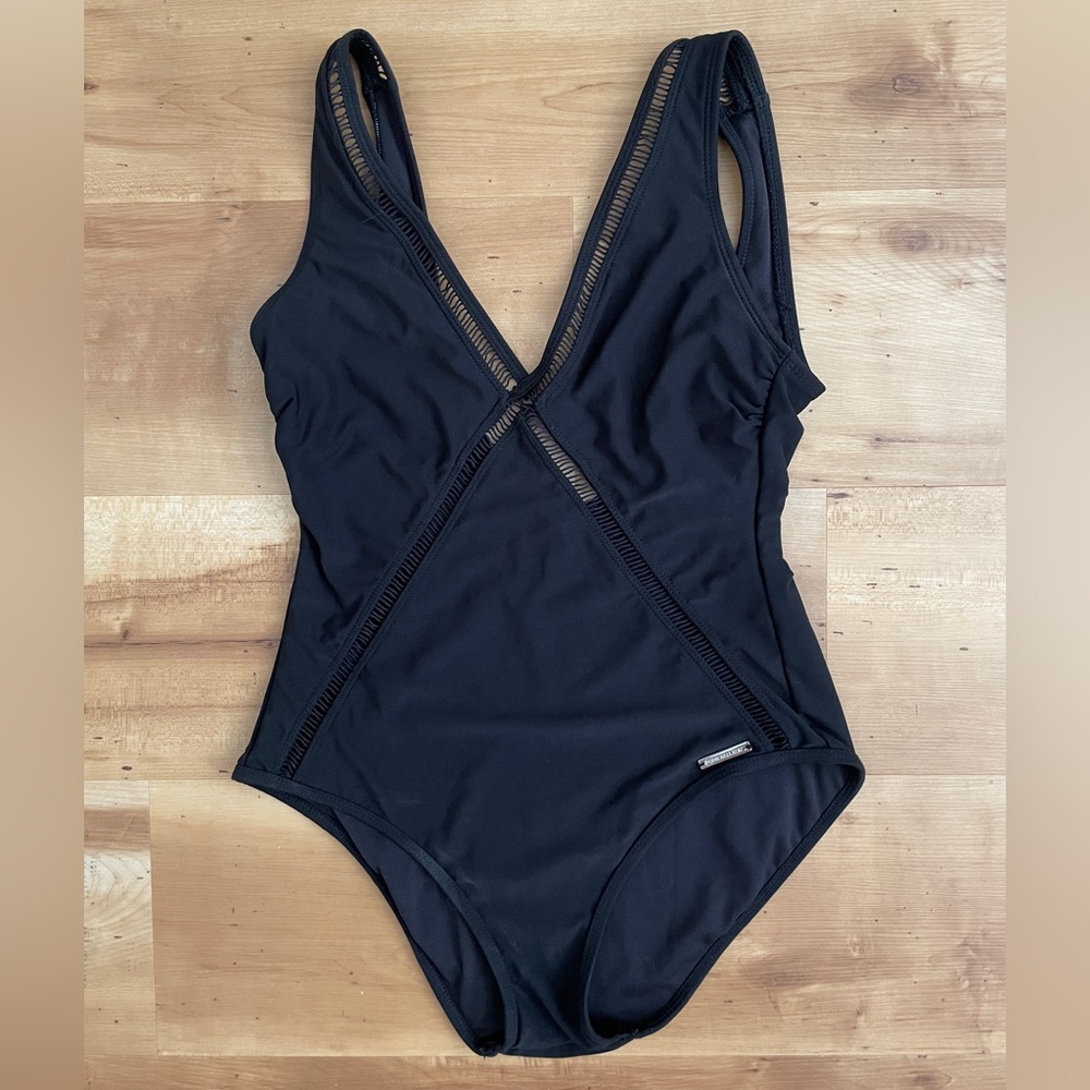 Michael Kors Black Mesh Inset One-Piece Swimsuit Size 8